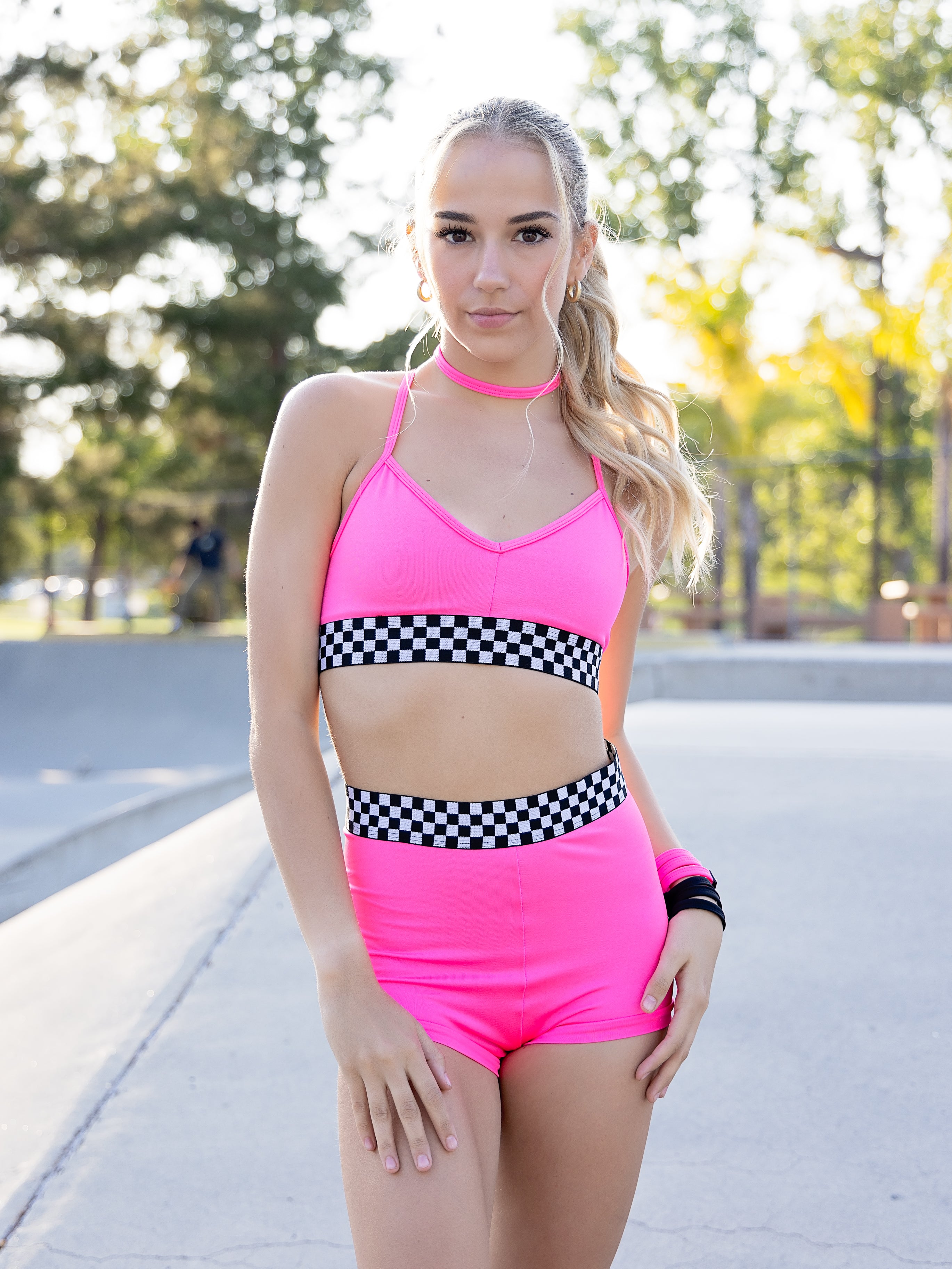 Rev Collection- Finish Line Top- Neon Pink